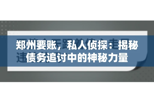 郑州要账，私人侦探：揭秘债务追讨中的神秘力量